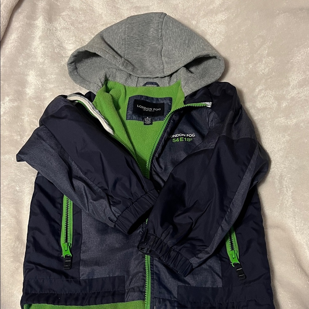 London Fog Navy and Lime Jacket with Gray Hood